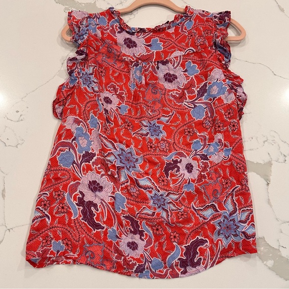 Knox Rose Womens Floral Flutter Sleeve Blouse Top Size S Vibrant Colorful Beach - Picture 3 of 8